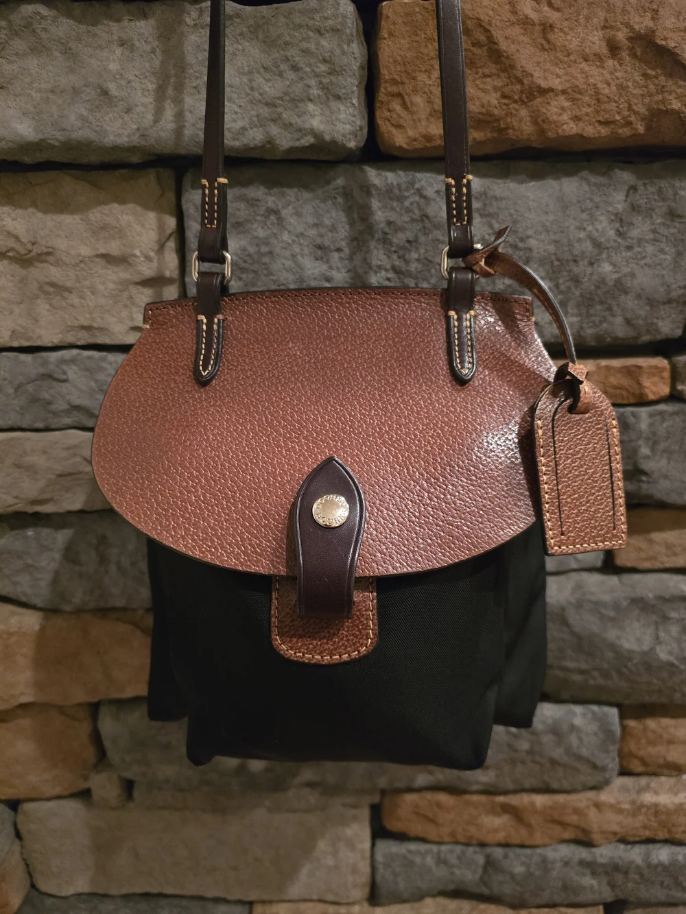 Vintage DOONEY & BOURKE Black Nylon Brown Leather Crossbody Saddle Bag Purse **
